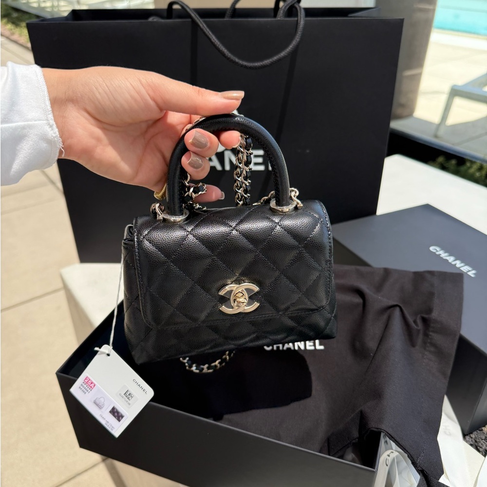 Chanel Top Handle Black Mini Quilted Bag